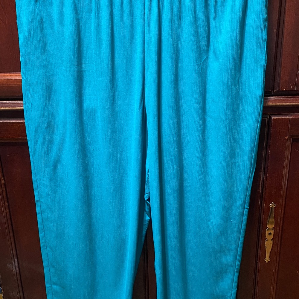 Fashion Bug vintage plus size 30/32W polyester rayon crinkle blend Teal Pants